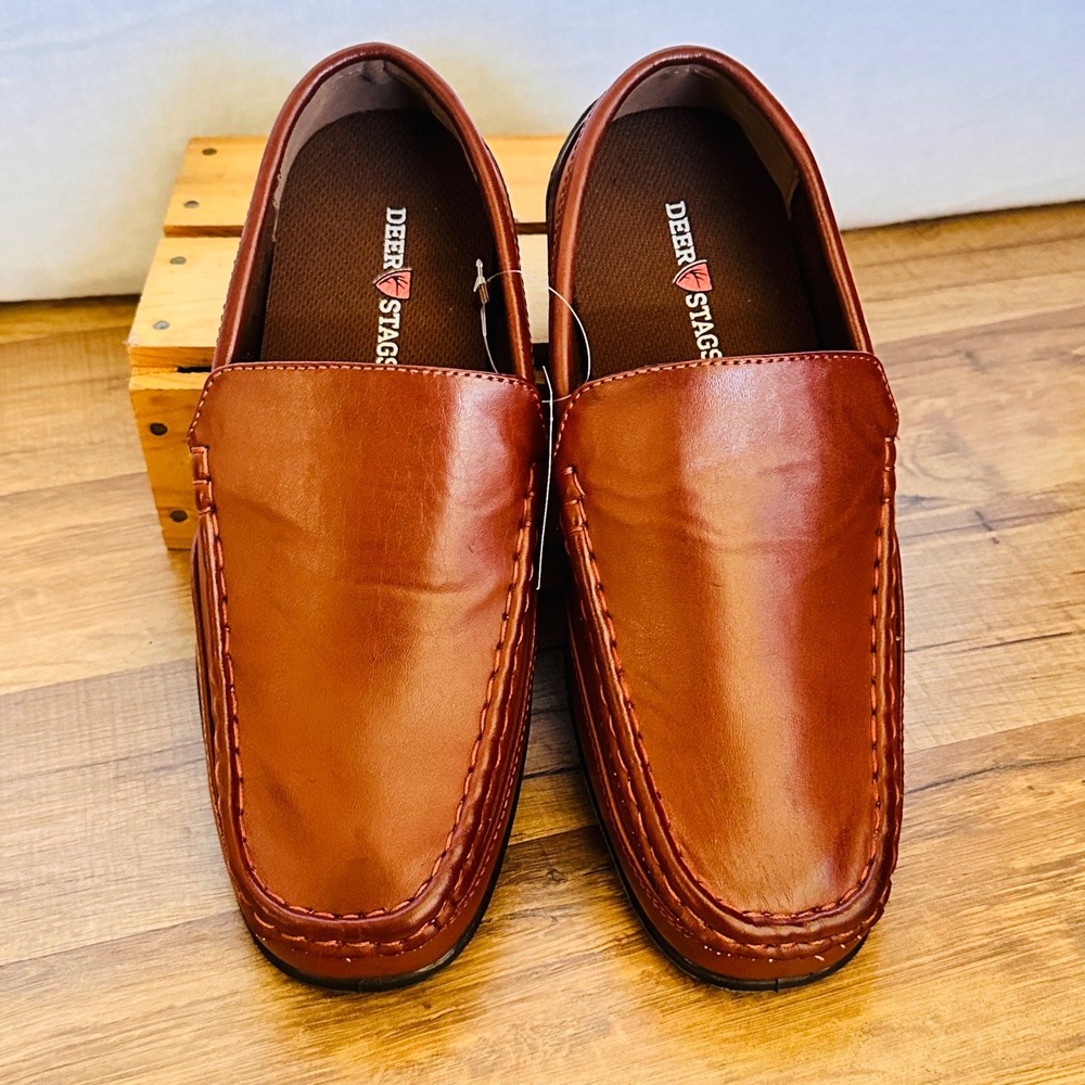 Deer Stags Booster Mens 5.5M Brown Simulated Leather Slip On Moc Toe Loafers